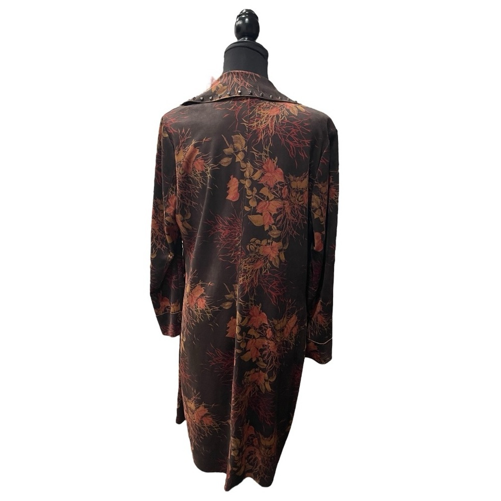 Sheryl Crow Boho Faux Suede Floral Trench Coat Brown Orange | Size Small - Picture 3 of 10